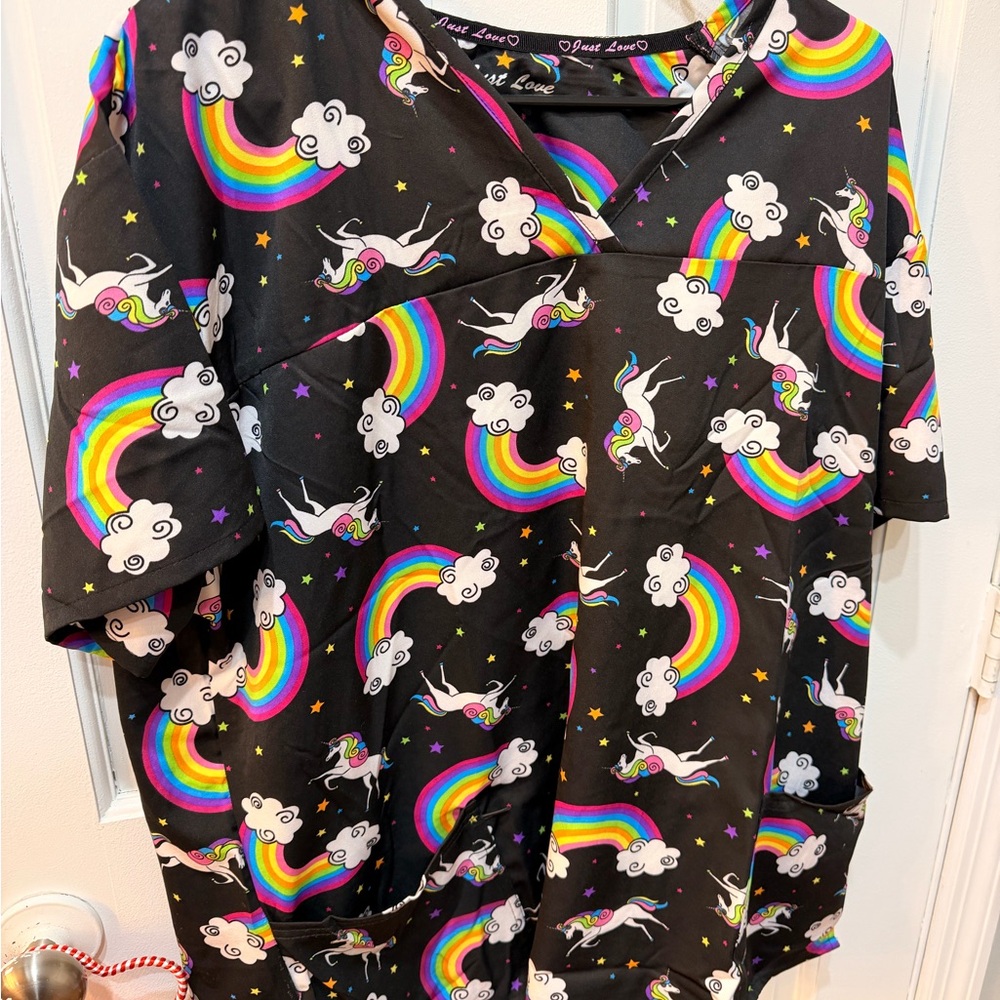 Unicorn and Rainbow Black plus size scrubs - Picture 2 of 4